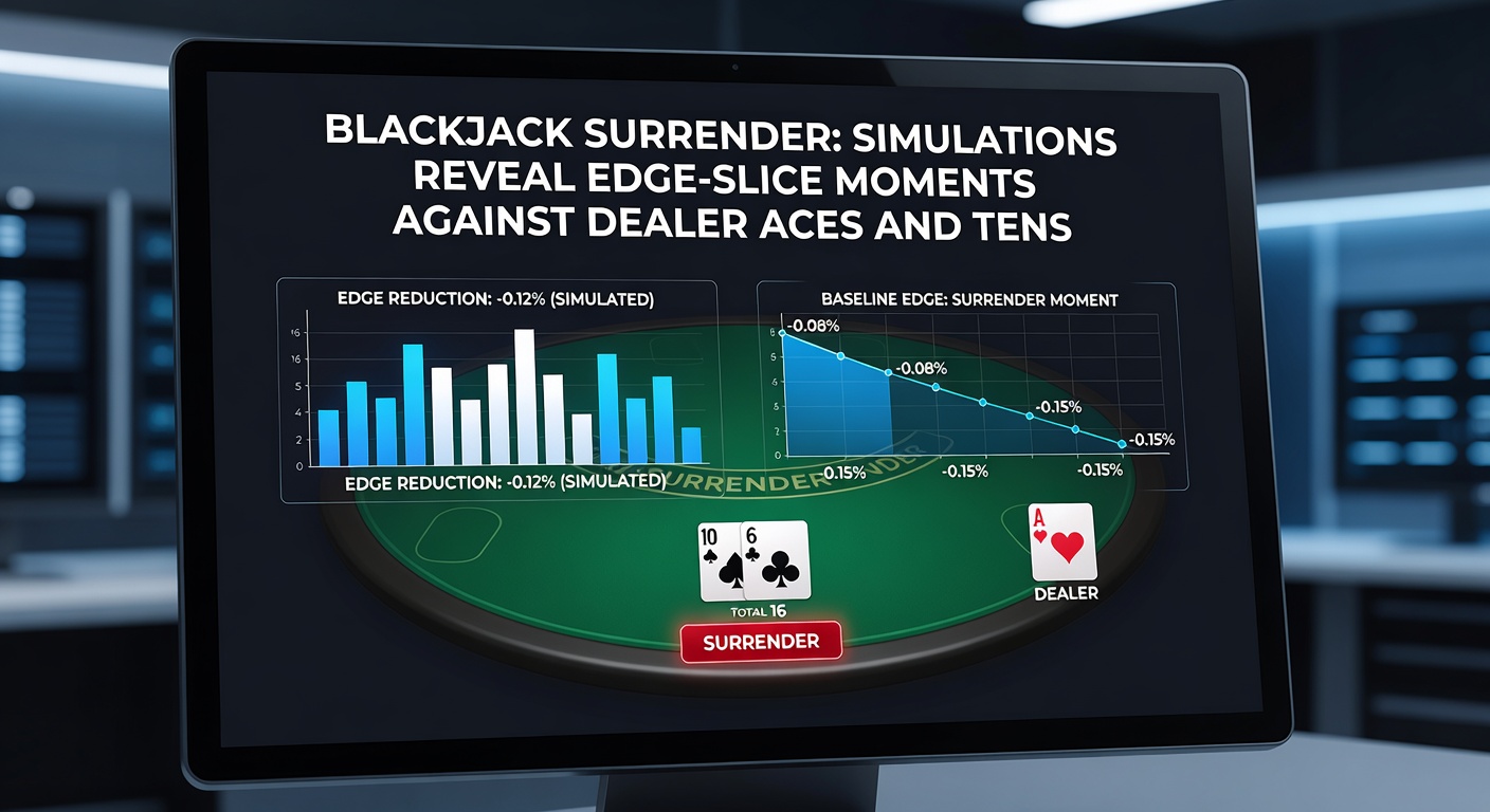 Grafik einer Blackjack-Tischsimulation mit Surrender-Option gegen Dealer-Ace, die den Hausvorteil minimiert