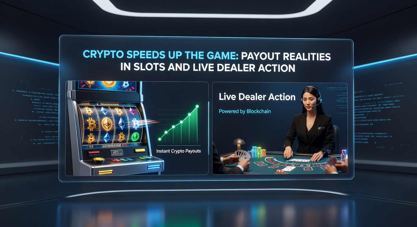 Live-Dealer-Tisch mit Krypto-Transaktionsgrafik im Hintergrund, symbolisierend ultraschnelle Auszahlungen